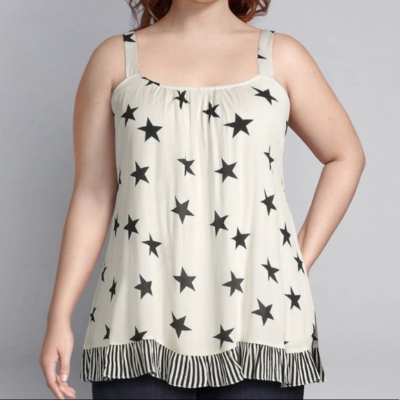Lane Bryant Tops - Lane Bryant Star Print Ruffle Swing Tank Top